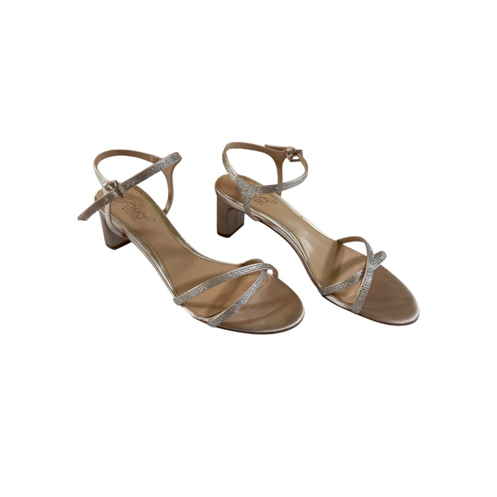 Jewel Badgley Mischka Champagne Rhinestone Heel Sandals Size 8 box